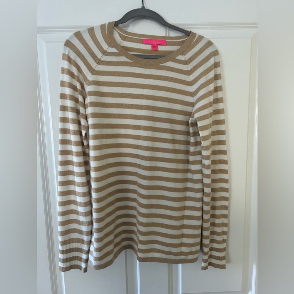 EUC Lilly Pulitzer metallic gold and cream stripe sweater; size medium